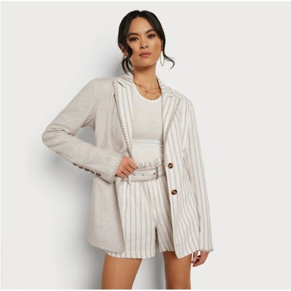 Sam Edelman Women's White and Taupe Enola Linen Blend Blazer NWT Size Medium - Picture 1 of 15